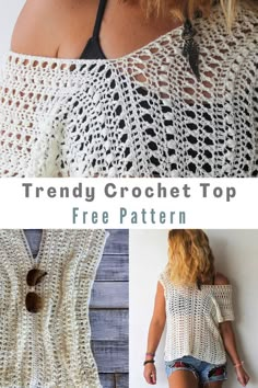 the crochet top is made from two different types of yarn and has an open back