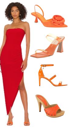 Shoes to wear with red dress , red dress with orange shoes