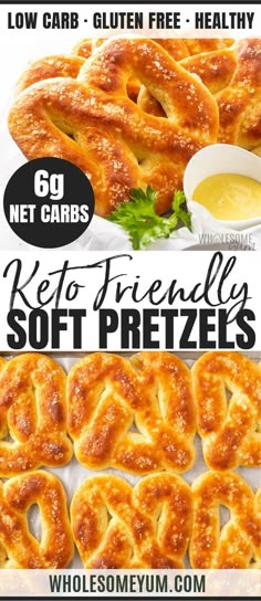 an advertisement for soft pretzels with the words keto friendly soft pretzels