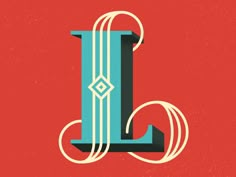 the letter l is made up of lines and shapes, with an abstract design on it