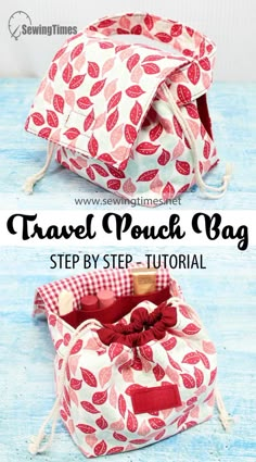 the travel pouch bag sewing pattern is shown with instructions to make it easy and practical