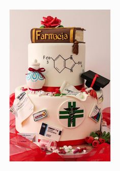 a cake that is decorated with medical related items