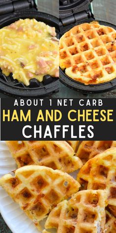 These Ham and Cheese Chaffles require just 5 ingredients and are about 1 net carb each! This is the perfect easy keto breakfast or snack recipe! Cheese Chaffles, Easy Keto Breakfast, Keto Quiche, Keto Diet List, Desserts Keto, Keto Recipes Breakfast, Keto Vegan, Keto Pancakes