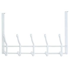 a white wall mounted rack with five hooks