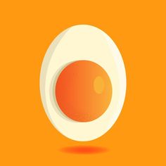 an egg is shown in the center of this orange and white background, with a shadow on it