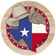 the texas flag and cowboy hat is on top of a wooden plaque that says texas trading post - it traders