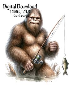 a bigfoot is holding a fishing rod