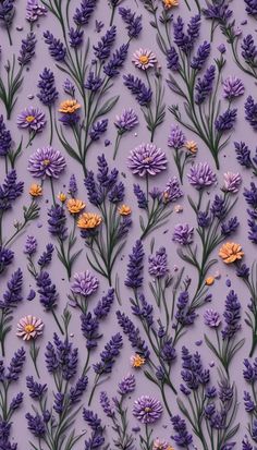 purple and yellow flowers on a lavender background