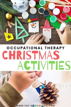 christmas activities for kids to do at home with the text overlay that reads educational therapy christmas activities