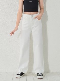 White  Collar  Denim Plain Wide Leg Embellished Non-Stretch  Tween Girls Clothing High Waist Wide Leg Jeans, Girl Y2k, Jean Trends, Girls High, Raw Denim, Girls Denim, Cozy Fall, Girls Jeans, White Collar