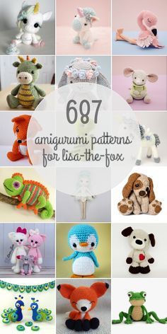 many different crocheted stuffed animals are shown in this collage with the title text overlay