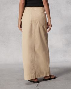 The Leyton. Our workwear pant reimagined as a skirt. The perfect off-duty style with a maxi silhouette and utilitarian details. Crafted from a lightweight Italian cotton with a lived-in feel. Cotton Maxi Skirt, Maxi Skirt Style, Cotton Maxi Skirts, Utilitarian Style, Cotton Maxi, Cotton Skirt, Skirt Fashion, Rag & Bone, Bottoms Pants