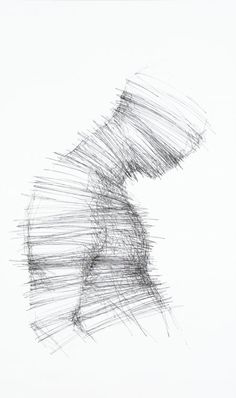 a black and white drawing of a woman's body with lines in the background