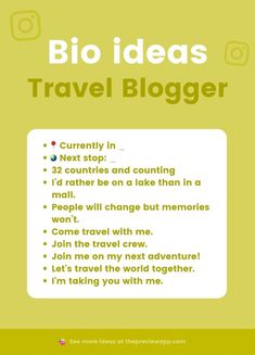 a yellow poster with the words'travel blogger'in white and green lettering on it