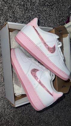 Pink Airforce 1s - Etsy Sporty Pink Sneakers With Rhinestones, Pink Low-top Bling Sneakers, Pink Bling Low-top Sneakers, Pink Embellished Sneakers With Round Toe, Pink Glitter Sneakers For Streetwear, Pink Bedazzled Low-top Sneakers, Pink Airforce, Airforce 1s, Cute Casual Shoes