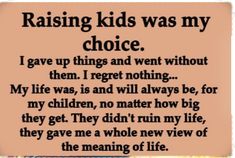 a poem that says raising kids was my choice i gave up things and went without them