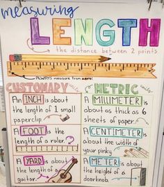 a whiteboard with writing on it that says, measuring length the distance between 2 points