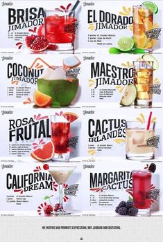 the different types of cocktails are shown in this poster, which includes various drinks