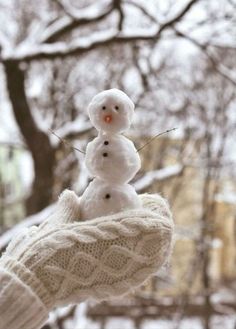 a snowman that is sitting in someones hand