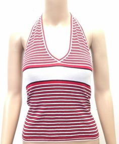 Great Shopping New $469 Dolce & Gabbana Women'S Red White Striped Sleeveless Halter Tank Top M, Stunning Womens Tops Red V-neck Halter Top For Spring, Red Halter Neck Tank Top For Summer, Red Halter Neck Tank Top For Spring, Casual Red Halter Neck Tank Top, Red Halter Neck Casual Tank Top, Fitted Red Halter Top Sleeveless, Fitted Sleeveless Halter Top Casual Style, Red Fitted Tank Top For Summer, Fitted Red Tank Top For Summer