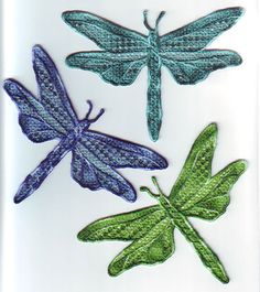 three dragonflys are shown on a white background