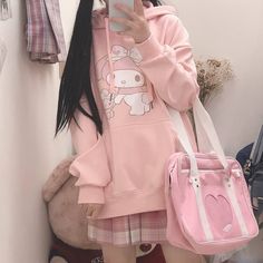 Color: Pink, Size: M Hoodies For Girls, Cartoon Hoodie, Kawaii Hoodie, Japanese Sweet, Harajuku Outfits, Kawaii Stuff, Anime Hoodie, Kawaii Clothes, Hoodie Girl