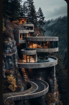 an unusual house built on the side of a cliff