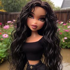 #bratz Brats Doll Black Hair, Black Hair Bratz Doll Profile Pic, Bratz With Curly Hair, Bratz Dolls Aesthetic Curly Hair, Asian Bratz Doll, Brunette Bratz Doll Profile Pic, Bratz Curly Hair, Curly Hair Bratz, Bratz Morena