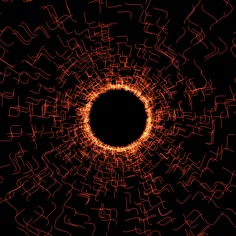 an orange and black background with lines in the shape of a circle on top of it