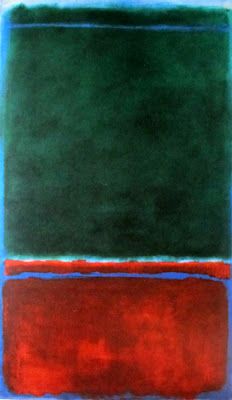 an abstract painting with red, green and blue colors