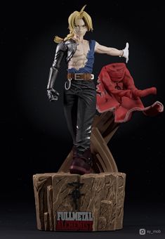 an action figure is posed on top of a wooden structure with his arms outstretched and hands out