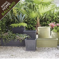 several different types of planters in various colors and sizes