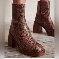 Nwot See Pictures For Condition Snake Skin Boots, Brown Snake, Western Ankle Boots, High Top Boots, Free People Shoes, Chunky Block Heels, Platform Ankle Boots, Platform Boots, Black Ankle Boots