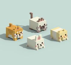 four different types of animals made out of lego blocks