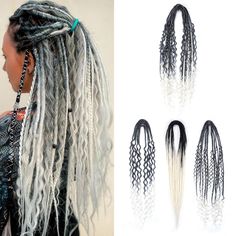 PRICES MAY VARY. Versatile Set: This set includes 15 pieces of double-ended, 3-in-1 dreadlock extensions in an ombre blonde mixed color. Note: 1 SE = 1 End ; 1 DE = 2 Ends. SE - has one end, with a loop at the top, through this loop the dreads are attached to your hair. DE - has two ends, is a long dreads folded in half. Unique Style: The extensions feature a combination of curly dreads and box braids, allowing for a unique and trendy hairstyle. Easy Installation: These dreadlock extensions are Curly Dreadlocks, Synthetic Dreadlocks Extensions, Curly Dreads, Dreads Extensions, Best Hair Extensions, Long Dreads, Hairstyle Easy, Dread Extensions, Synthetic Dreadlocks