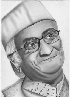 a pencil drawing of a man with glasses and a chef's hat