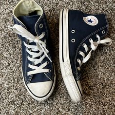 Unworn Boys Size 3 Equivalent To Woman’s Size 5 Light Navy Blue Casual Cotton High-top Sneakers, Blue Converse Cotton High-top Sneakers, Blue Cotton Converse High-top Sneakers, Dark Blue Converse, Converse Colors, Converse Shoes High Top, Navy Blue Converse, 90s Grunge Outfits, Cute Converse Shoes