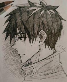 a pencil drawing of a guy with short hair