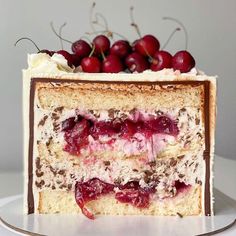 a piece of cake with cherries on top