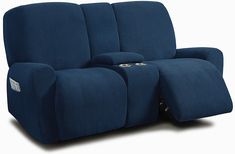 the reclining loveseat has two seats on each side and one arm facing forward