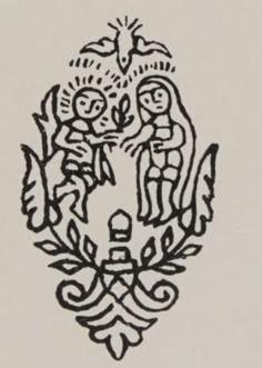 a drawing of two people holding hands in front of a bird and tree with leaves