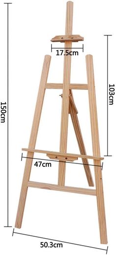 a wooden easel is shown with measurements for the top and bottom half of it