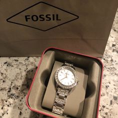 Brand New Fossil Watch - Karli Three-Hand Stainless Steel Silver Stainless Steel Watch Accessories With Subdials, Silver Stainless Steel Quartz Watch, Fossil Square Watches Women, Fossil Watches Women Silver, Fossil Hybrid Watch Women, Hermes Apple Watch, Apple Watch Stainless Steel, Stone Case, Relic Watches