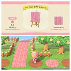 an animal crossing game with pink planks