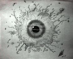 a black and white drawing of a hole in the ground with water running down it