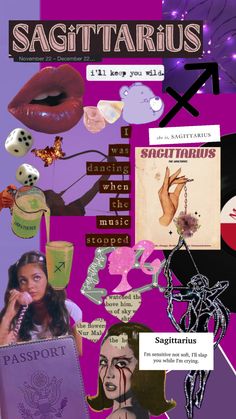 the collage has various images and words on it, including an image of a woman's face