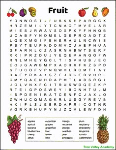 the fruit word search is shown in black and white