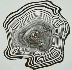 a black and white drawing of a tree trunk with a hole in the center that looks like an eye