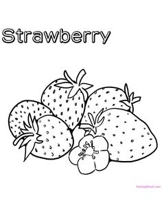 strawberry coloring page with the word's name and two strawberries on top of each other