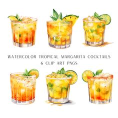 watercolor tropical margarita cocktails